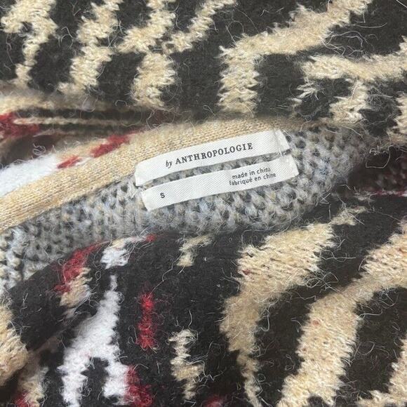 ANTHROPOLOGIE COAT SWEATER FRINGED PENNY LANE ANIMAL PRINT Sz S BOHO AESTHETIC - Picture 9 of 16